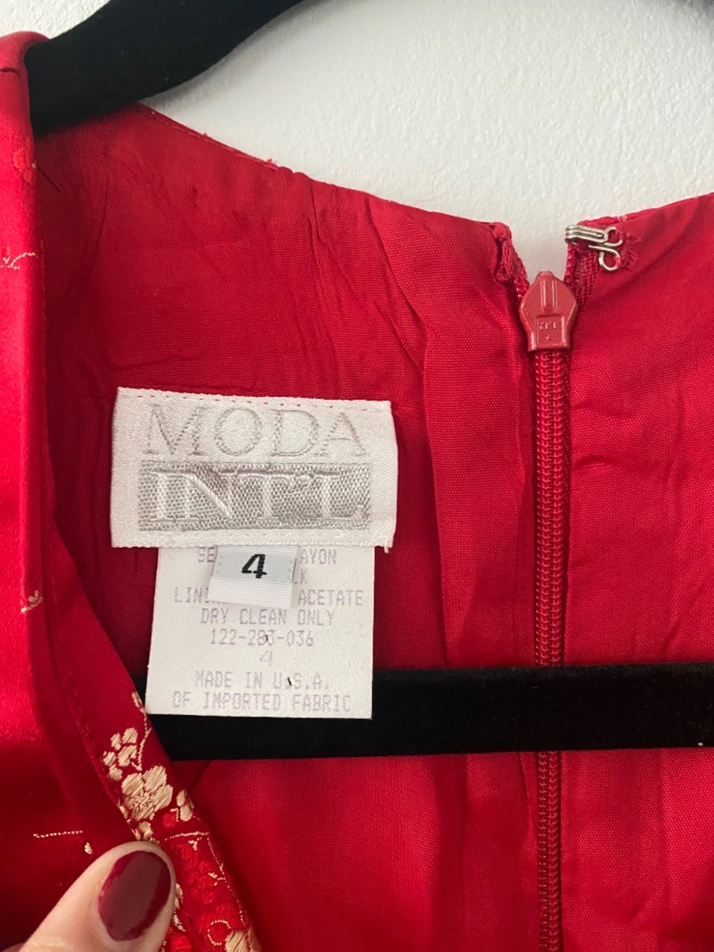 Y2K 90s Red and Gold Silk Dress Moda International size 4 - Picture 2 of 4
